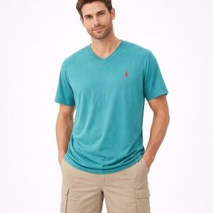Polo Ralph Lauren Mens Classic Fit V-Neck T-Shirt Teal Green Red Pony Logo M